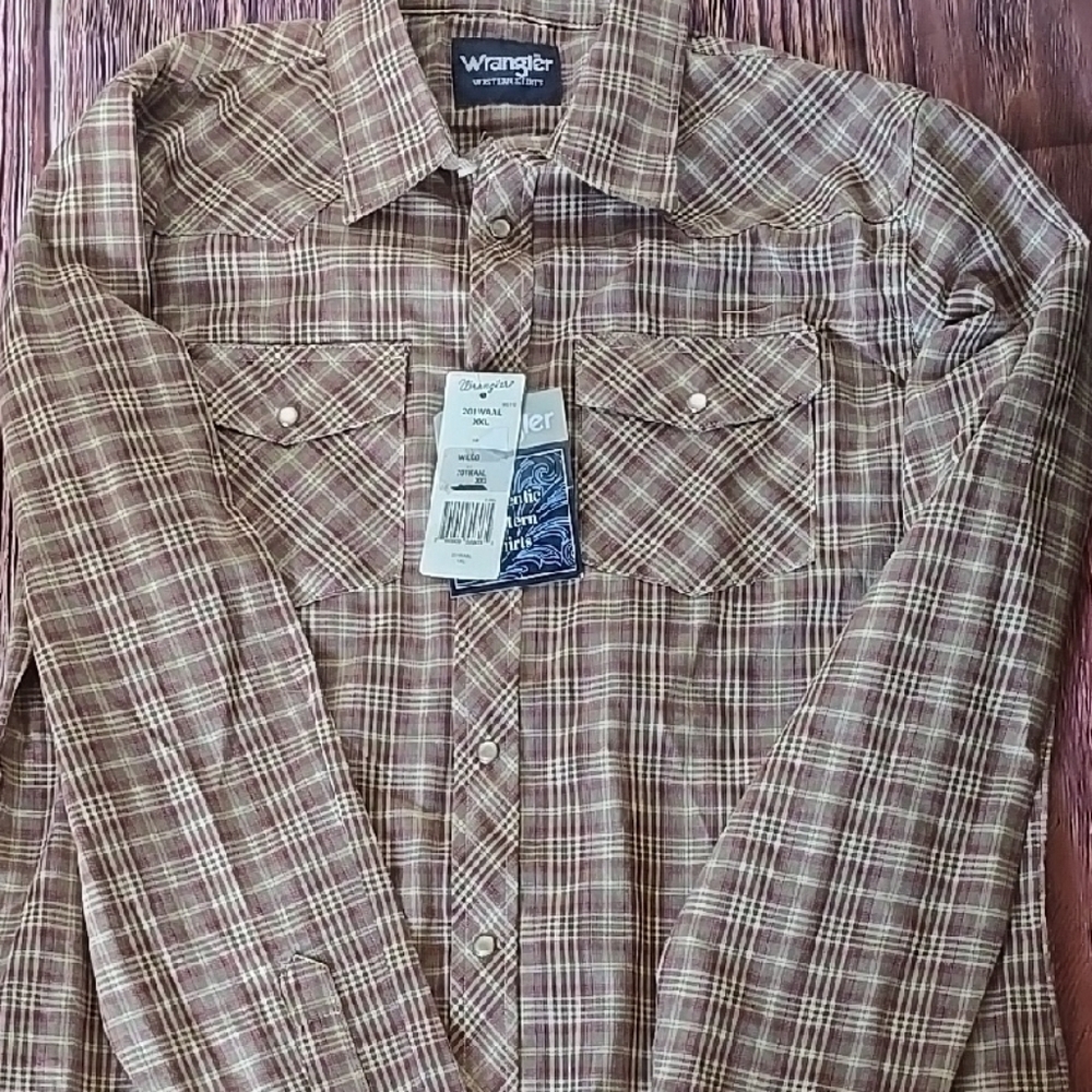 Wrangler Boys Tan Plaid Button Down Shirt XXL